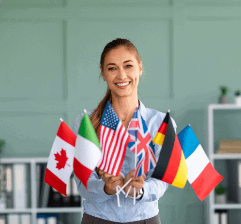 woman with multiple country flags